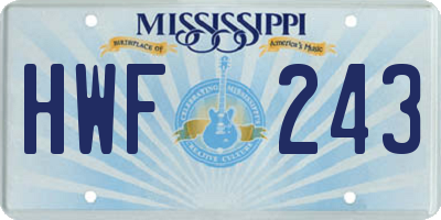 MS license plate HWF243
