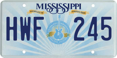 MS license plate HWF245