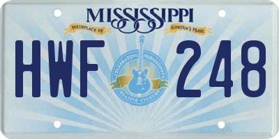 MS license plate HWF248