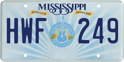 MS license plate HWF249