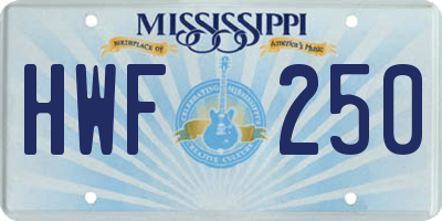 MS license plate HWF250