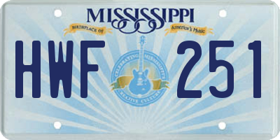MS license plate HWF251