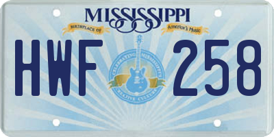 MS license plate HWF258