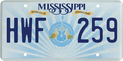 MS license plate HWF259