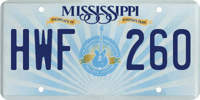 MS license plate HWF260
