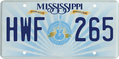 MS license plate HWF265
