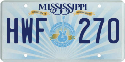MS license plate HWF270