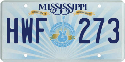 MS license plate HWF273