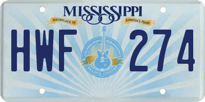 MS license plate HWF274