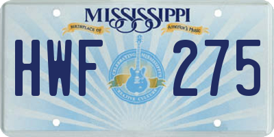 MS license plate HWF275