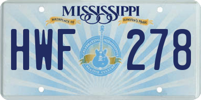 MS license plate HWF278