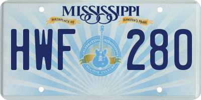 MS license plate HWF280