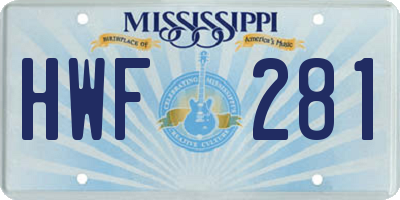 MS license plate HWF281