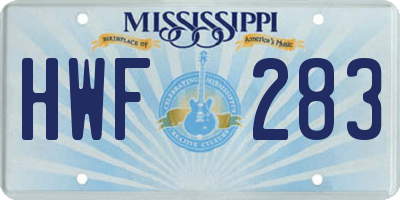 MS license plate HWF283