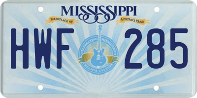 MS license plate HWF285