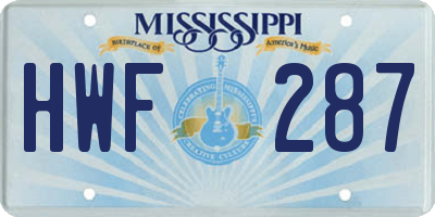 MS license plate HWF287