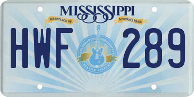 MS license plate HWF289