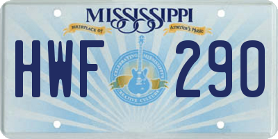MS license plate HWF290