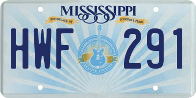 MS license plate HWF291