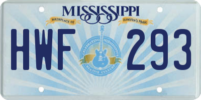 MS license plate HWF293