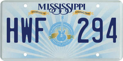 MS license plate HWF294