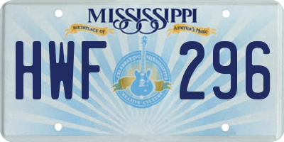 MS license plate HWF296