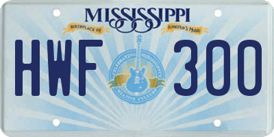 MS license plate HWF300