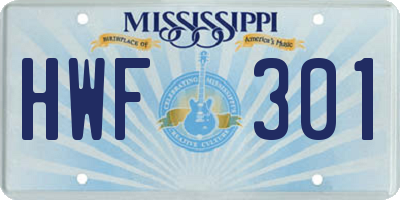 MS license plate HWF301