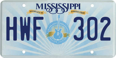 MS license plate HWF302