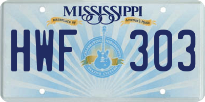 MS license plate HWF303
