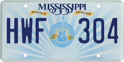 MS license plate HWF304