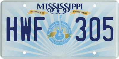 MS license plate HWF305