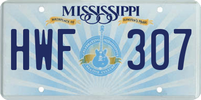 MS license plate HWF307