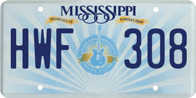 MS license plate HWF308