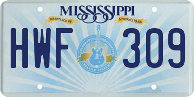 MS license plate HWF309