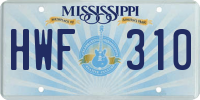 MS license plate HWF310