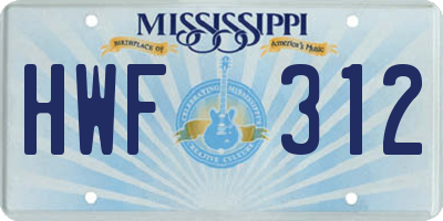 MS license plate HWF312