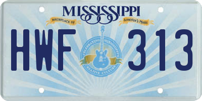 MS license plate HWF313