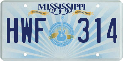 MS license plate HWF314