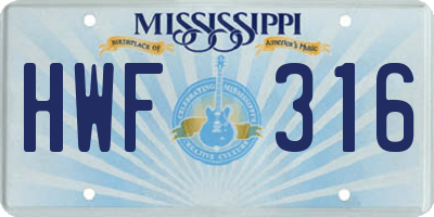 MS license plate HWF316
