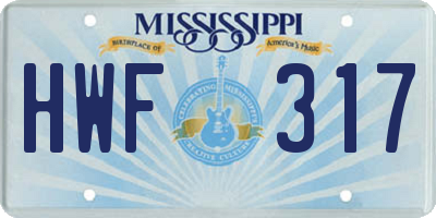 MS license plate HWF317