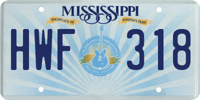 MS license plate HWF318