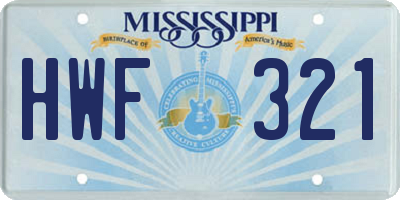 MS license plate HWF321