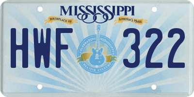 MS license plate HWF322