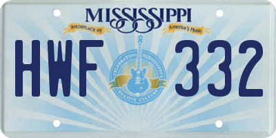 MS license plate HWF332