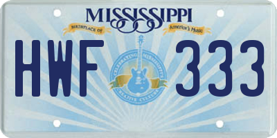MS license plate HWF333