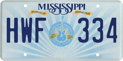 MS license plate HWF334