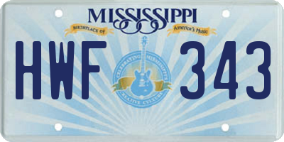 MS license plate HWF343