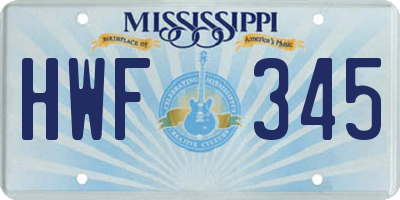 MS license plate HWF345