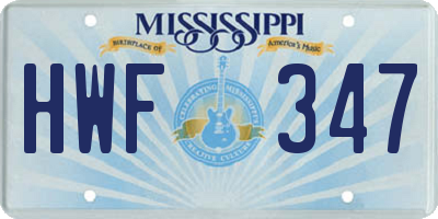 MS license plate HWF347